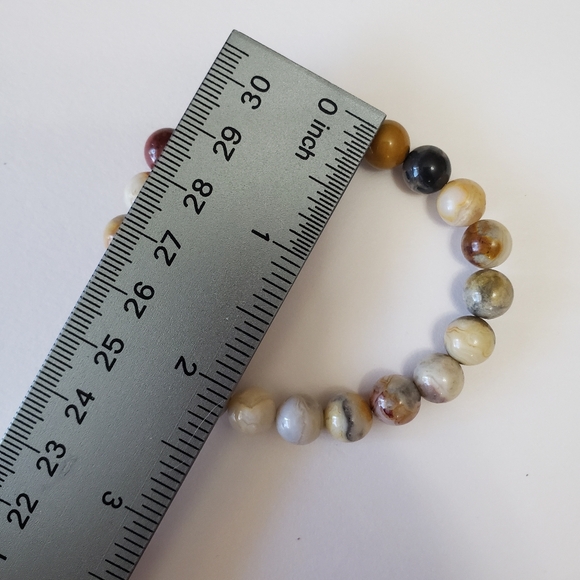 8mm Natural Stone Yellow Crazy Lace Agates Round Beads Bracelet - Picture 6 of 7